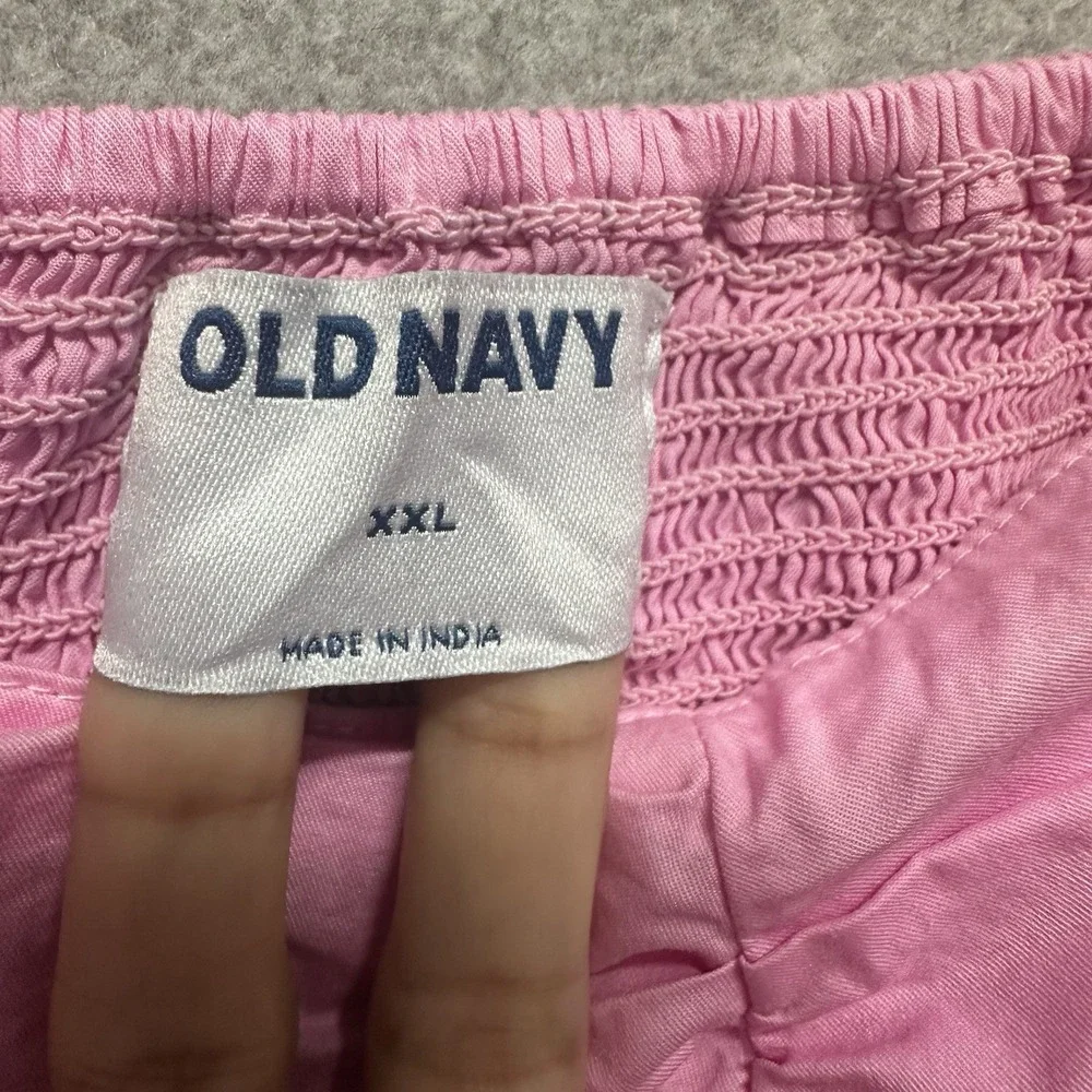 Old Navy Puff Sleeve Pink Smocked Baby Doll Swing Blouse Top Boho Peasant Sz XXL